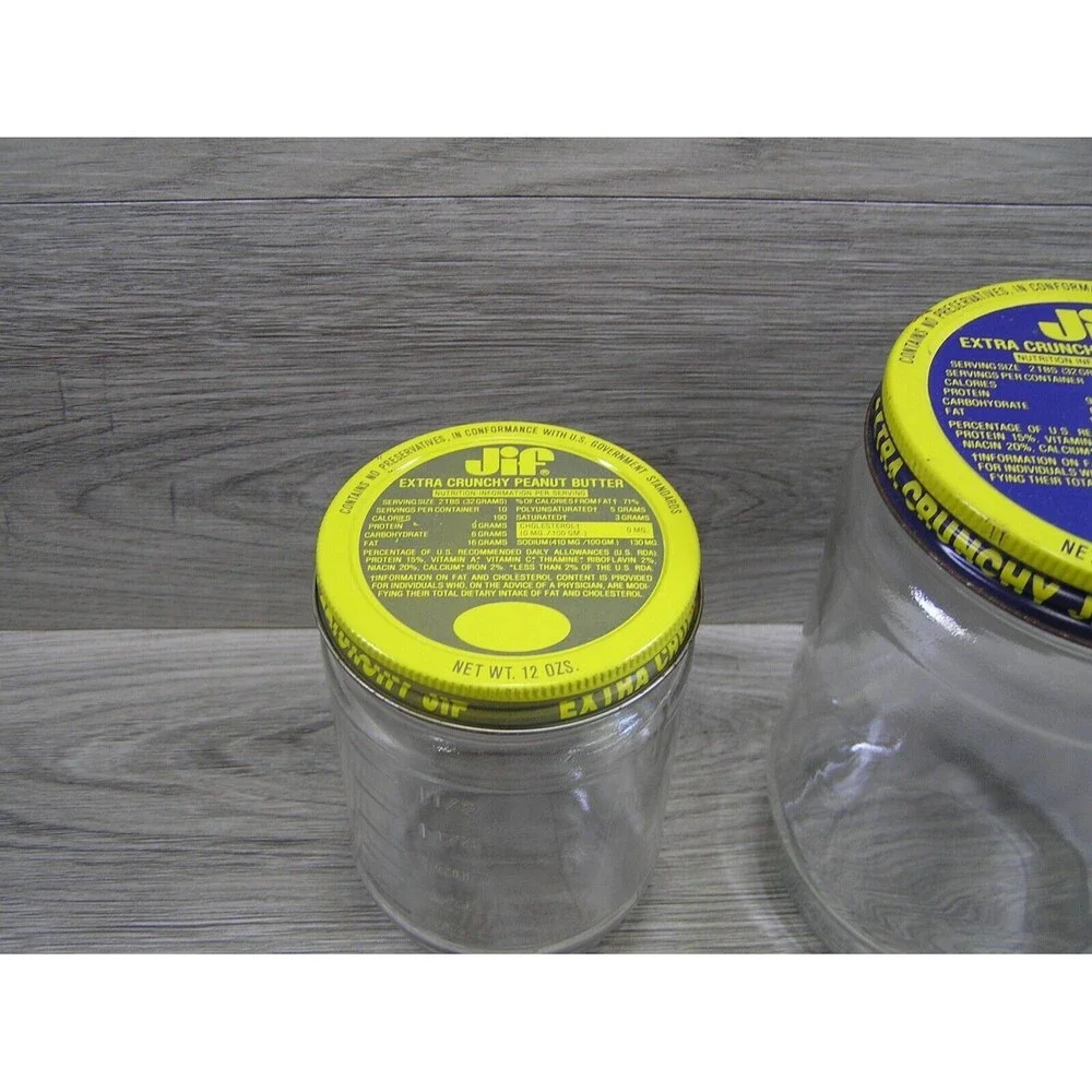 Lot of 2 Vintage Glass 12 and 40 Oz. Jif Peanut Butter Jars